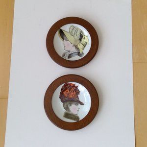 S/2 Framed Victorian Women Portrait Plates Porcelaine De Paris France Wall art